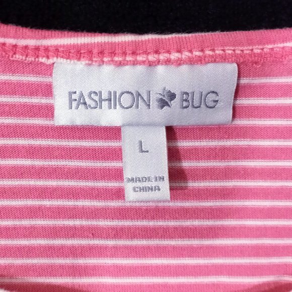 Fashion Bug Top Size Large Pink With White Stripes #1153 - Picture 3 of 4